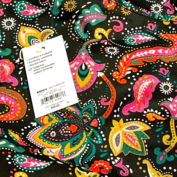 Croft & Barrow Womens Black Paisley Pull-On Mid-Rise Straight-Leg Pants Size 10 - Picture 4 of 6